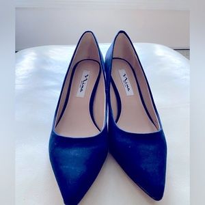 Shoes with bling heels.  Satin royal blue, 2.5 in heels, size 7.5